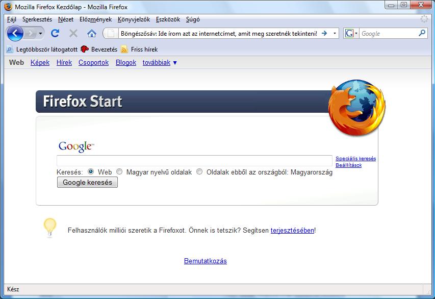 Vissza Előre Újra Stop Kezdőlap Most ismerkedjünk meg a Firefox menüpontokkal.