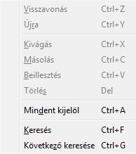 Szerkesztés menü A Szerkesztés menüben elsősorban a vágólappal, parancssorral valamint