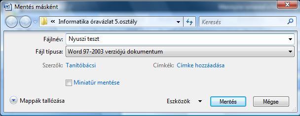 A kinyíló menüből pedig a Word 97-2003 verziójú dokumentum menüpontra kattintsunk.