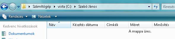 Ha sikerült a mappánkat létrehozni, akkor kattintsunk duplán rá, ezzel beléptünk a könyvtárunkba. A címsornál látjuk a mappa nevét!