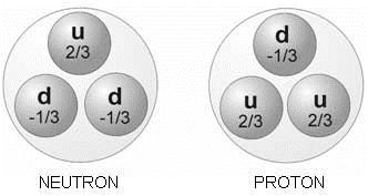 4. ábra - A neutron és a proton A kvarkok nem csupán atomi részecskéket, azaz fermionokat alkotnak, ezért van a hat típus, azonban a többivel most nem foglalkozunk.