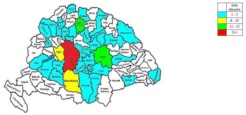 Naszódban és Udvarhelyen több mint 2500 km 2 -nyi, a többi felsorolt helyen 1000 km 2 -nél is nagyobb körzetet kellett egy orvosnak bejárni.