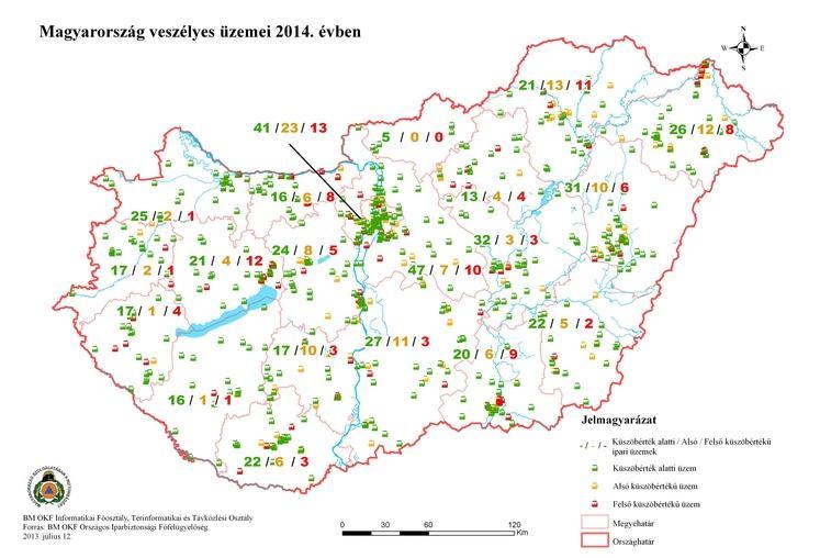 2014. évi statisztika Magyarországon összesen 231 Seveso II.
