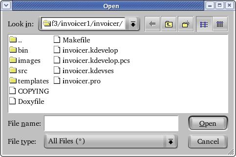 Invoicer implementáció: slotfileopen() void Invoicer::slotFileOpen() statusbar()->message(tr("opening file...")); filter QString filename 