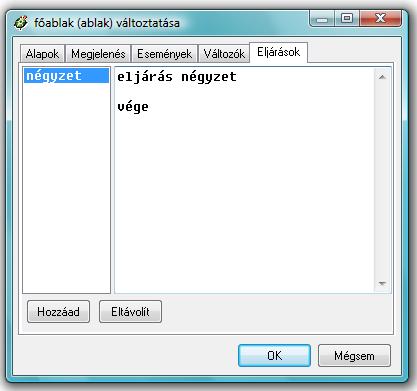parancsokat az eljárás négyzet és a parancsok közé!
