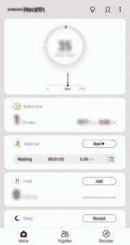 Alkalmazások és funkciók A Samsung Health használata Nyissa meg a Samsung mappát, és indítsa el a Samsung Health alkalmazást.