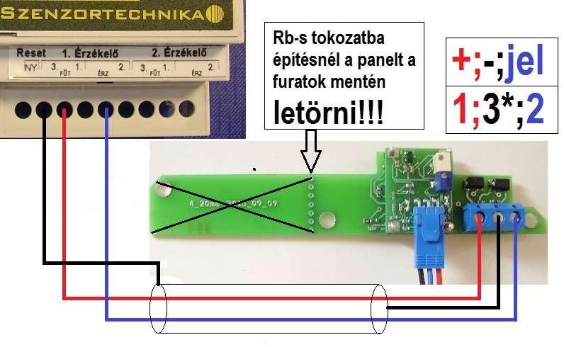 Robbanásbiztos kivitelű, katalítikus gázérzékelő távadó (SENS-Ex TG/A-C -S) bekötése SENS-EX C/D-S-U típusú központi egységbe: Robbanásbiztos kivitelű, vegyi cellás, 4-20 ma-es távadó (SENS-Ex TG/A-E