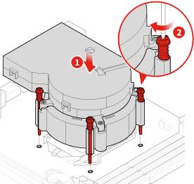 113. ábra A hűtőborda és a ventilátorszerelvény beszerelése 114. ábra A meghajtó-bővítőhely lezárása 5. Dugja vissza a mikroprocesszor ventilátorának kábelét az alaplapba. 6.