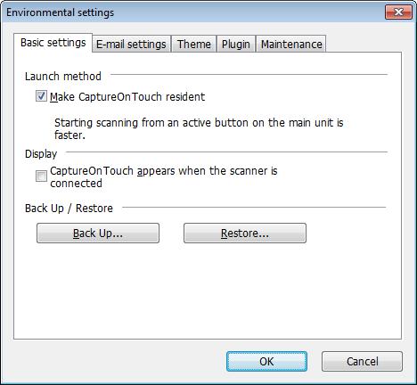[Basic settings] [Alapbeállítások] lap A [Basic settings] [Alapbeállítások] lapon az alábbiakat állíthatja be: Launch method (Indítási mód) beállítás A CaptureOnTouch alapértelmezett esetben a