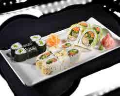, 1 nigiri salmon, 1 nigiri shrimp 4725 Combination BAZILIKA KOMBINÁCIÓ BASILICA COMBINATION 4-es kifordított fotomaki spárgával, shitake gombával, uborkával, kanpiwval, édesburgonyával, krémsajttal,