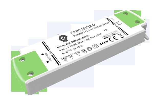 FTPC-D teljesítmény (IP20) AC oldali triac dimmelés Működési felszültség: 220-240Vac Bemeneti frekvencia: 50/60Hz Tokozás: Műanyag