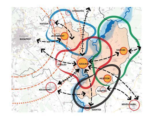 A megye térszerkezeti jövőképe 2030 Jász- Nagykun- Szolnok Megye együttkezelendő fejlesztési térségei T1 Szolnok- Törökszentmiklós- Martfű térsége T2 Jászság T3 Nagykunság- Tisza-tavi térség T4