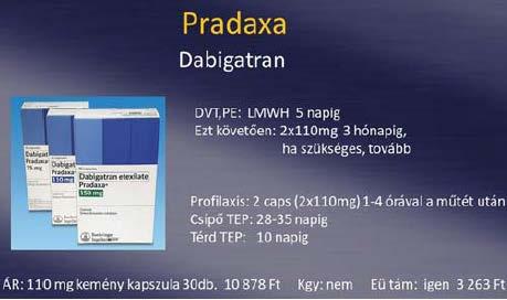 8 sikerrel. Jelentős előrelépést jelentett, amikor 2015 októberében az FDA elfogadta a dabigatran elleni antidotumot az idarucizumab-ot (Praxbind, Boehringer-Ingelheim).