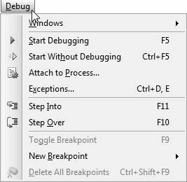Bradley Millspaugh: 4. Decisions and Conditions Text 205 C H A P T E R 4 197 Step Out Step Over Step Into Stop Debugging Break All Continue (or Start Debugging) F i gure 4.