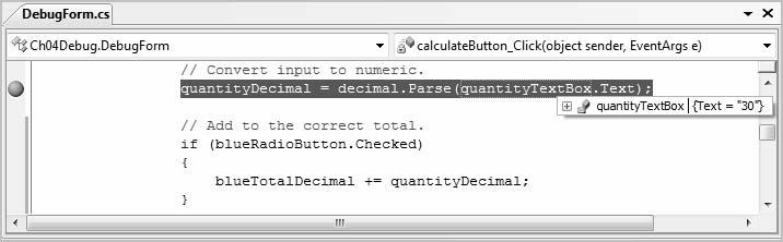 View the Contents of Properties, Variables, and Boolean Expressions STEP 1: Scroll up if necessary and point to quantitytextbox.
