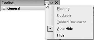Mouse pointer To undo the AutoHide feature, display a window and click its push-pin icon.