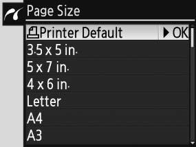 Referencia Fényképek nyomtatása Beállítás Start Printing (Nyomtatás megkezdése) Page Size (Lapméret) Leírás A kiválasztott kép nyomtatása.