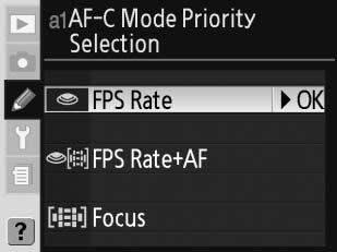a1 egyéni beállítás: AF-C Mode Priority Selection (AF-C prioritás) Ez a beállítás szabályozza, hogy folyamatos szervo AF módban a fényképezőgép készíthet-e képet bármikor, amikor megnyomják az