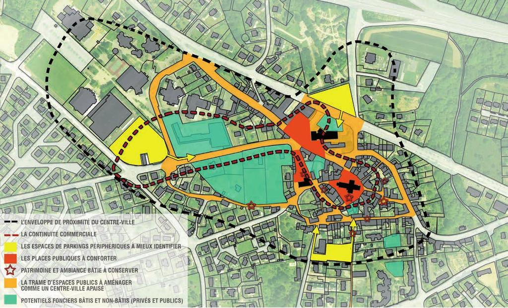 Doser 10 Le «cœur de ville» un véritable espace mixte, multimodal, à priorité piétonne Pour renforcer les fonctions centrales de la ville et du commerce de proximité, la commune engage un grand