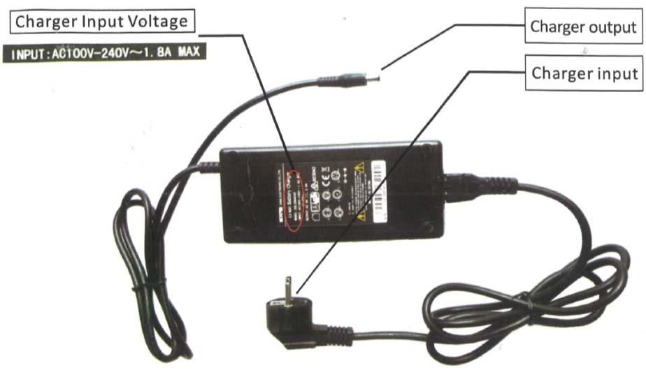 Vstupné napätie nabíjačky Výstupný konektor nabíjačky Prívodný kábel nabíjačky Postup nabíjania batérie 1.