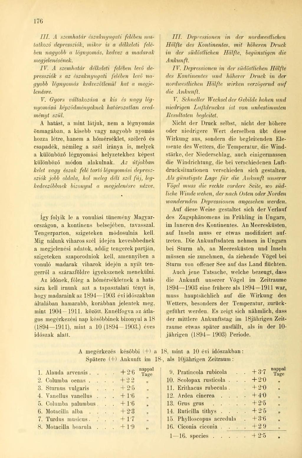 17ü 77/..4. szemhatár északnyugati feléhen mutatkozó depressziók, mikor is a délkeleti felében nagyobb a légnyomás, kedvez a madarakmegjelenésének. IV.