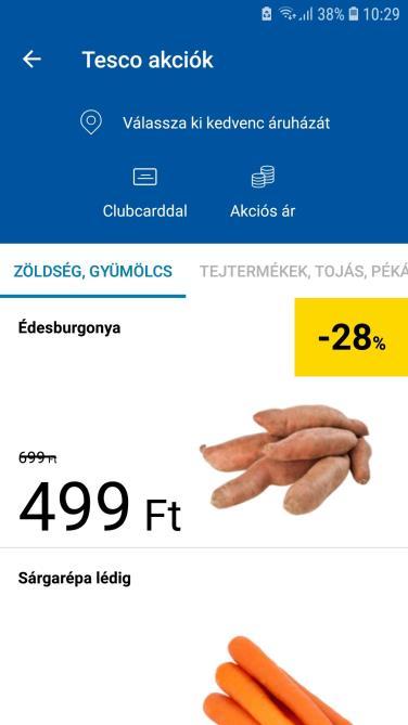 4.2 Tesco akciók A Kezdőoldalon megtalálhatóak a Clubcard áras termékek, a lista alján és a főmenüből pedig lehetőség van az éppen aktuális akciók megtekintésére.