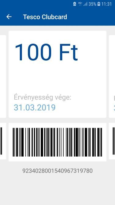 Fontos: A kuponok és utalványok vonalkódját a készülékről csak