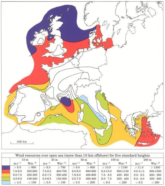 European wind resources over open sea Forrás: