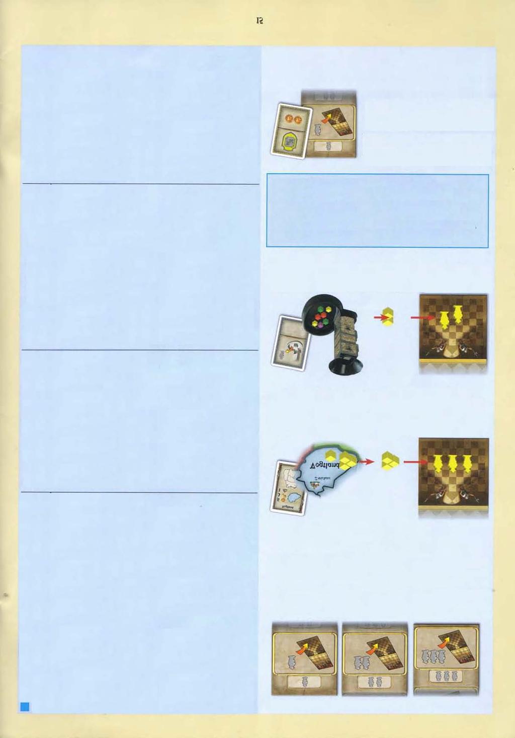 Akciók megtervezése, licitálás Normál akcióik tervezésével párhuzamosan a játékosok a kiegészítő játékostáblájukon is megtervezik akcióikat, ugyanúgy képpel lefelé lerakott kártyákkal.