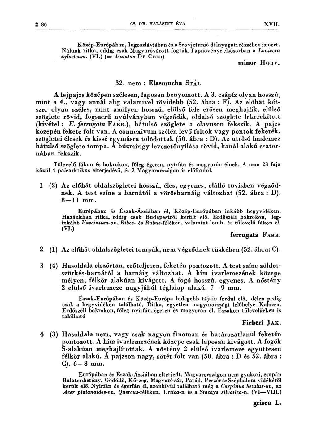 2 86 CS. DR. HALÁSZFY ÉV A XVII. Közép-Európáhan, Jugoszláviában és a Szavjetunió délnyugati részéhen ismert. Nálunk ritka, eddig csak Magyaróvárott fogták. Tápnövénye elsősorhan a Lonicera xylosteum.