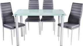 tejüveg asztallappal, szék: szürke textilbőr huzattal, asztal Szé/Ma/Mé.: kb. 20/75/80cm 39.,- (0800007/0) 79.