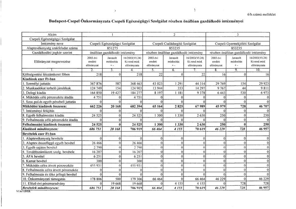 Budapest-Csepel Önkormányzata Csepeli Egészségügyi Szolgálat részben önállóan gazdálkodó intézményei 6/b.