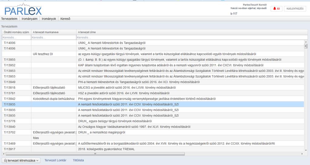 A Lomtárban lévő tervezetek véglegesen törölhetők vagy visszaállíthatók a megfelelő gomb