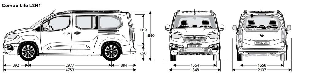 Műszaki adatok 3 Karosszéria Life úly és rakomány Magasság (mm) 188 aját tömeg vezetővel Hosszúság (mm) 4753 Jármű bruttó tömege Tengelytáv (mm) 2977
