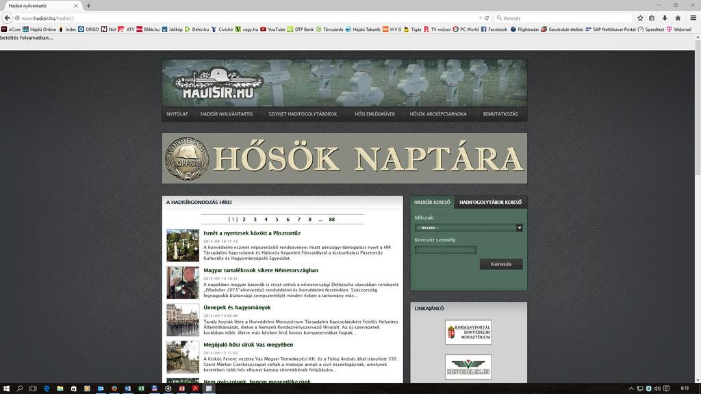 A másik általam is ismert oldal a hadisir.hu. Ezen a weboldalon kereshetők hadisírok és fogolytáborok is.