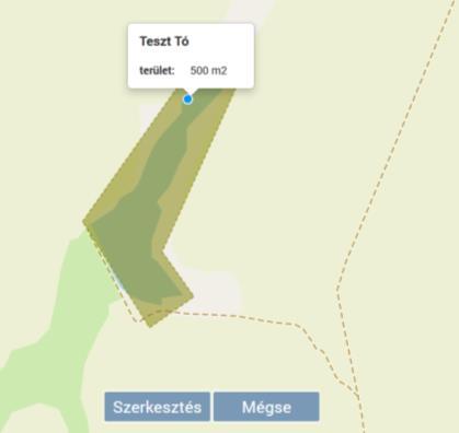 6.4. Az OK gomb megnyomása után láthatjuk a kijelölt területet, illetve az információs buborék automatikus megjelenítése bekapcsolása esetén láthatóvá válnak az elemhez rögzített tulajdonságok is.