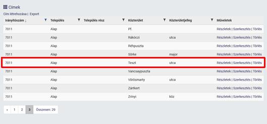 - Közterület jelleg: Lenyitható listából kiválasztható. - Érvényesség kezdete: Cím érvényességének kiválasztása dátummező segítségével. A mező előtöltődik az aktuális dátummal.