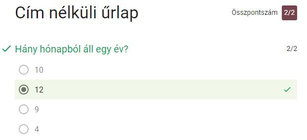 Erre kattintva meg kell adnunk, hogy a válaszlehetőségek közül melyik a helyes és hogy hány pontot ér az a válasz.