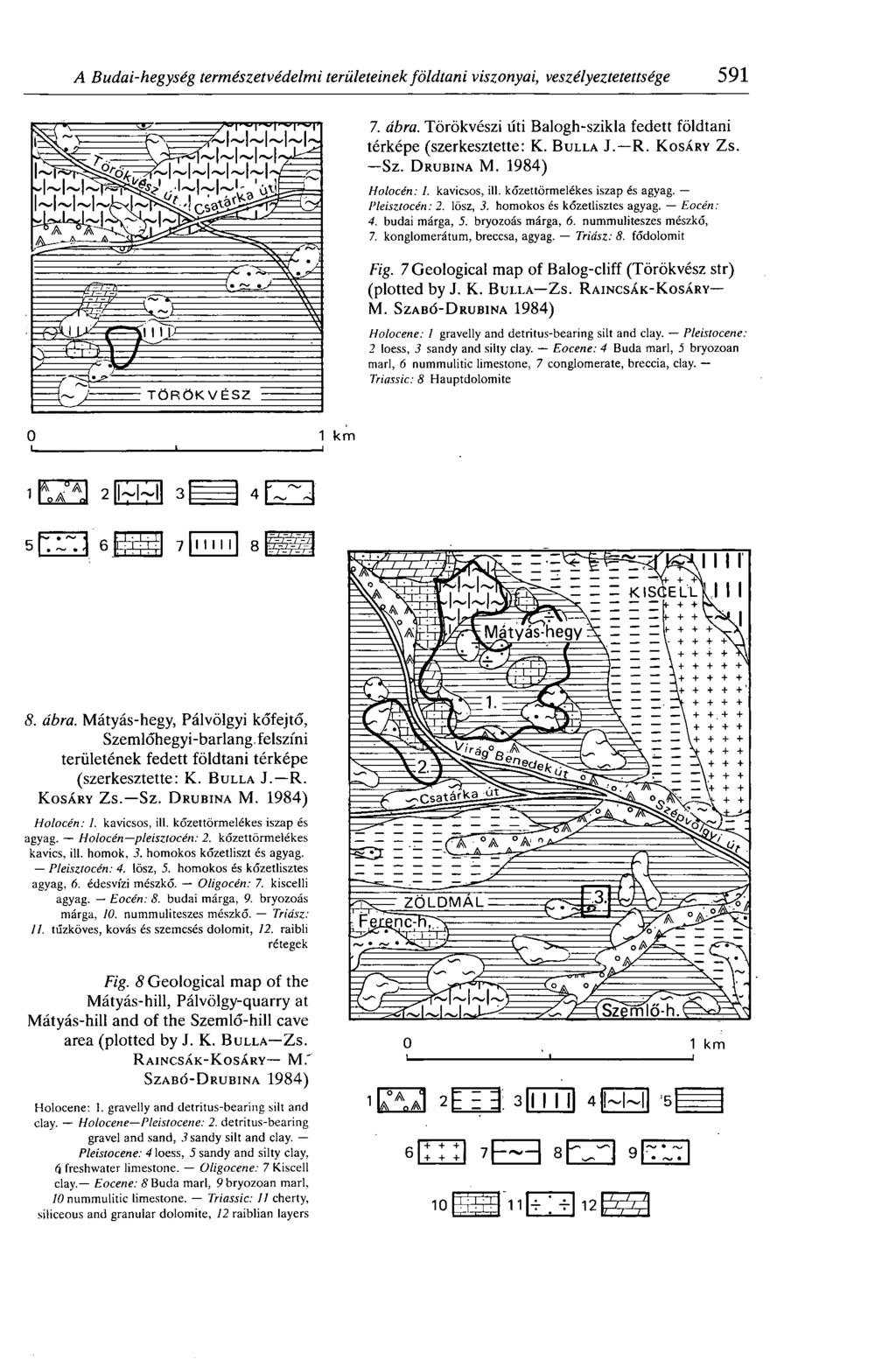 7. á b ra. Törökvészi úti Balogh-szikla fedett földtani térképe (szerkesztette: K. Bulla J. R. Kosáry Z s. Sz. Drubina M. 1984) Holocén: 1. kavicsos, ill. kőzettörmelékes iszap és agyag.