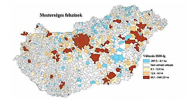 4. ábra Burkolt felületek változása 2030-ig (Forrás: Farkas J.