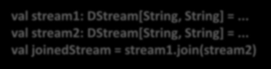 Join operátorok Adatok összekapcsolása Stream-stream join val stream1: DStream[String, String] =... val stream2: DStream[String, String] =... val joinedstream = stream1.