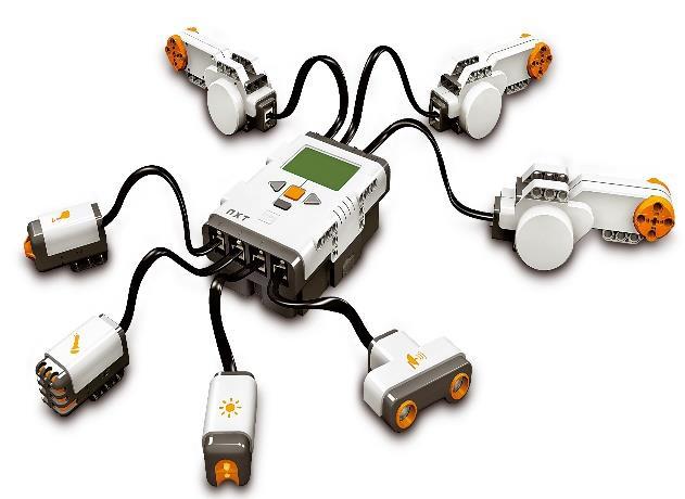 bemeneti és 3 kimeneti port, Bluetooth és USB csatlakozás; 3 interaktív szervo motor; 4 szenzor: ultrahang; 2 db érintés, szín (szín- és fényérzékelés).