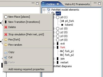5.1. SIMPLE EXAMPLE: PETRI NETS 101 Figure 5.7. Context menu of the pn0 element after the simulation has started Figure 5.8.