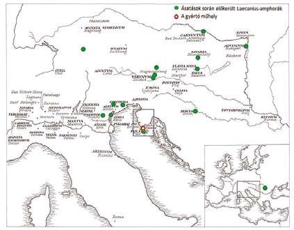 82 Obbágy Gabriella 2. 2. Földtani háttér 2. ábra. A Laecanius-amforák eddig ismert területi elterjedése (Bezeczky 1998 után módosítva) Az Isztriai-félsziget (3.