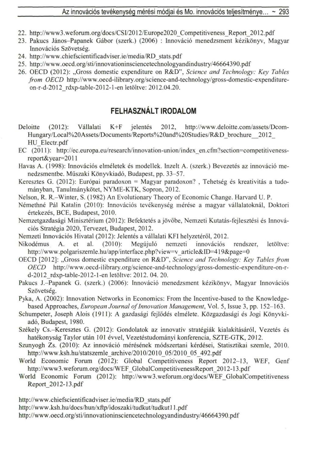 Az innovációs tevékenység mérési módjai és Mo. innovációs teljesítménye... ~ 293 22. http://www3.weforum.org/docs/csi/2012/europe2020_competitiveness_report_2012.pdf 23.
