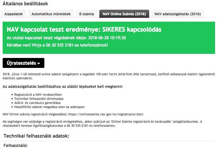 A kapcsolat státuszát a nyitóképernyőn, illetve a NAV Online