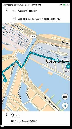 A TomTom MyDrive-alkalmazás egy gyalogúton elirányítja Önt az úti célra. Megjegyzés: Elérhető a végső úti célhoz vezető gyalogút, ha Ön 2 km-re van a végső úti céltól.