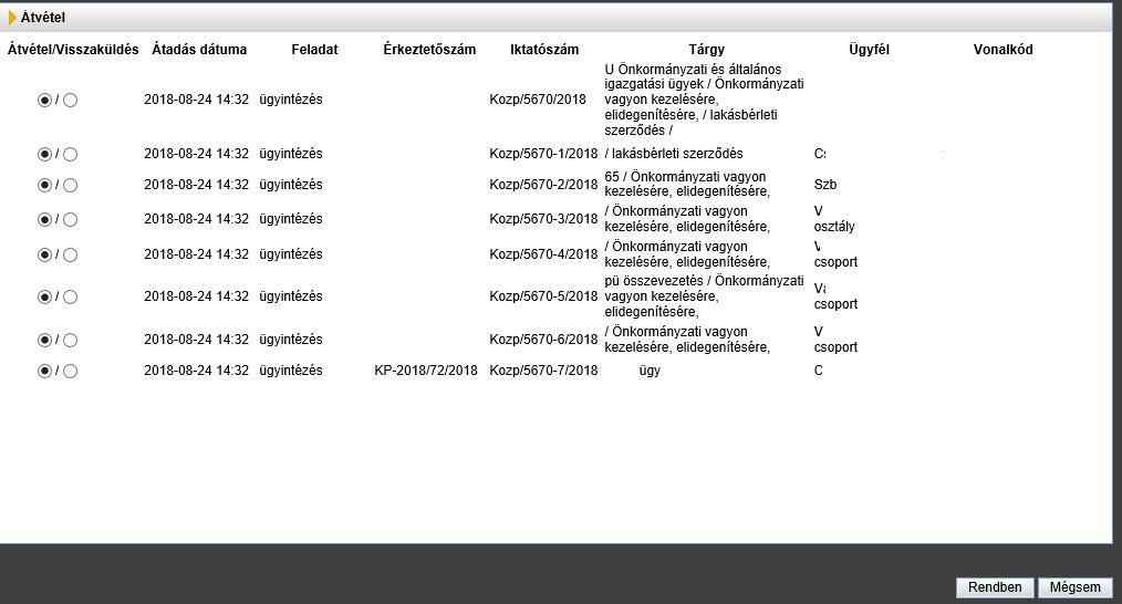 Amennyiben azt tapasztaljuk, hogy tévesen került hozzánk az irat/ ügyirat, úgy lehetőségünk van visszaküldést választani és megjegyzést tenni a felhasználónak.