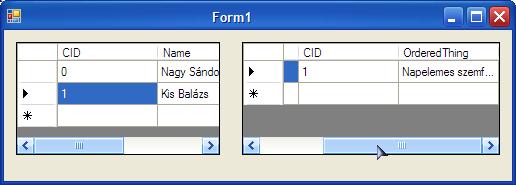 263 Ez volt az egyszerűbb megoldás. A DataGridView nem képes relációk megjelenítésére, ehelyett egy ún. master-detail megoldást fogunk létrehozni.