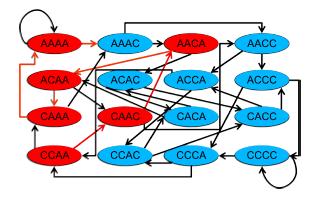 Using the graph from the previous slide, we construct the path corresponding to CCAACAAAAC: shift the
